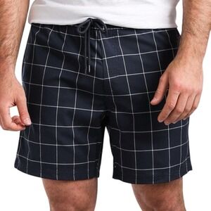RVCA Hudson Stretch Shorts Men's Large 7" Inseam Navy Blue‎ Windowpane Plaid